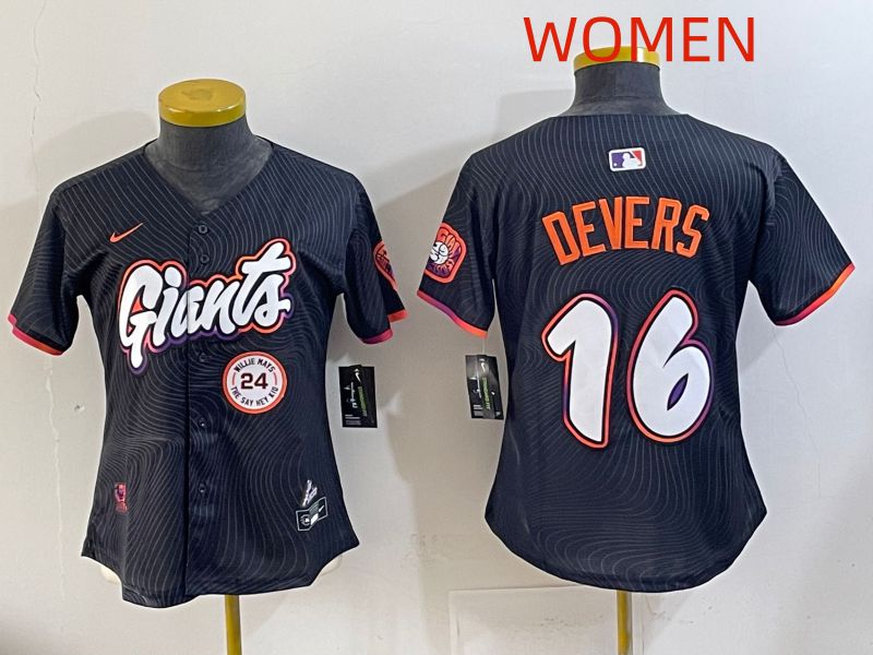 Women 2025 San Francisco Giants #16 Devers Black Joint Name Nike MLB Jersey style 06->women mlb jersey->Women Jersey